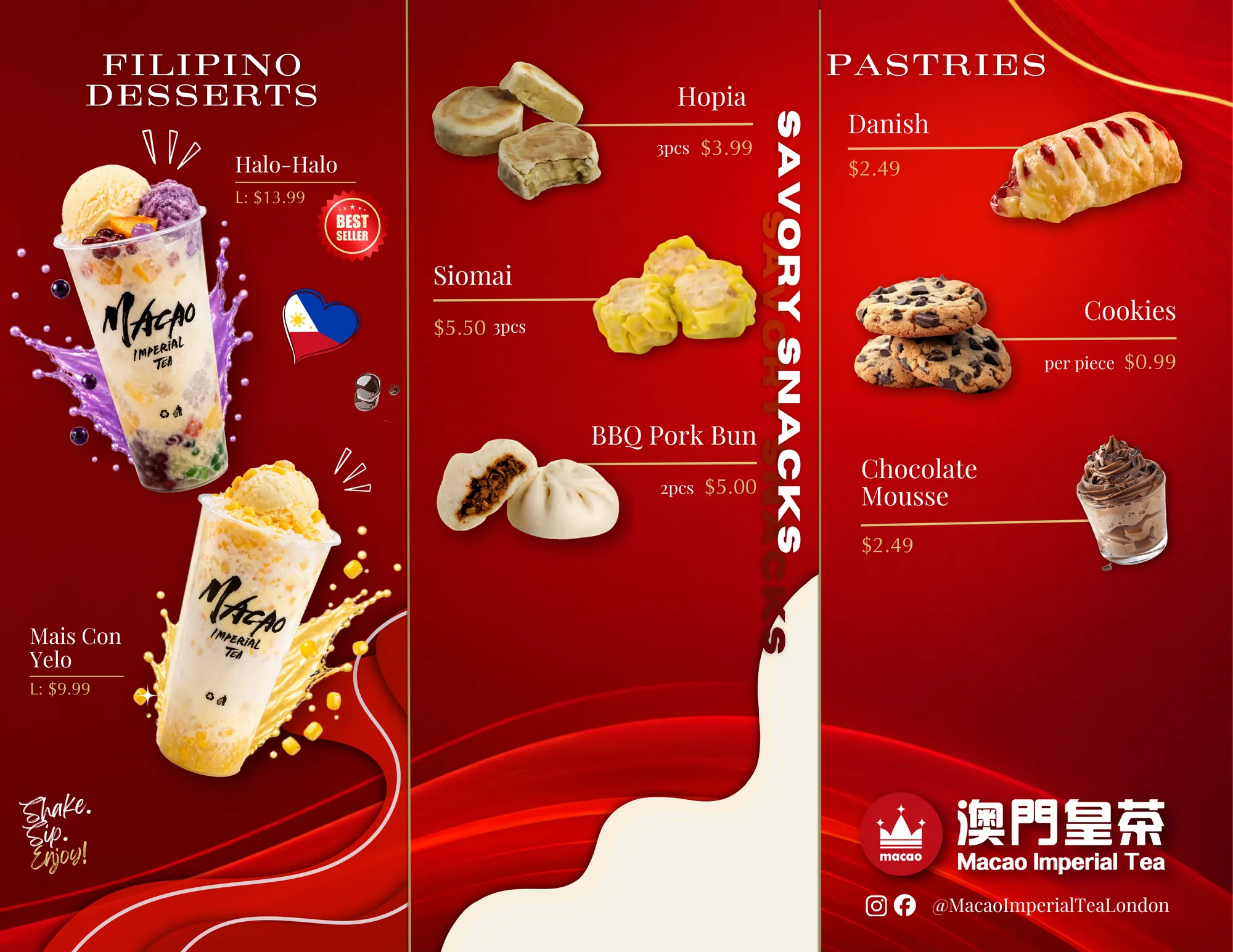 Macao Imperial Tea menu — Cheesecake Series, Fruit Tea, Slush, Black Sugar & Add-ons