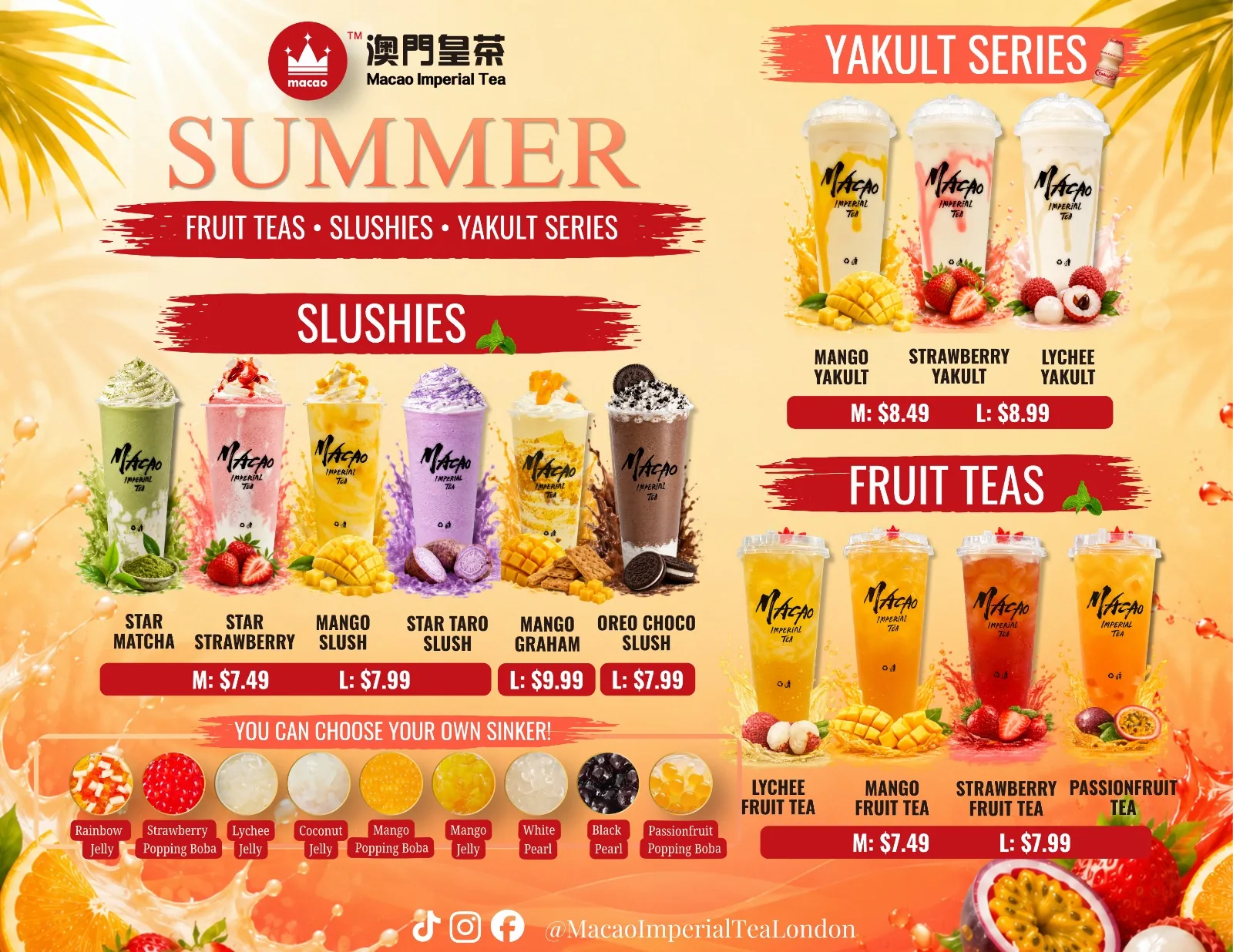 Macao Imperial Tea summer menu — Slushies, Fruit Teas & Yakult Series